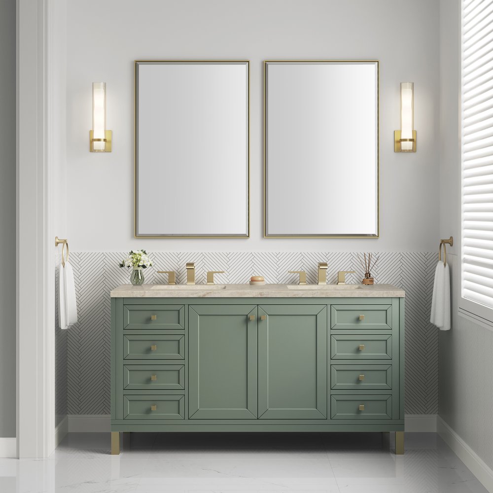 James Martin - Chicago 60" Double Vanity, Smokey Celadon, w/ 3 CM Tajnar Eclos Top - 503-V60D-SC-3TJR view 3