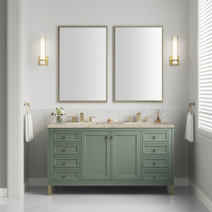 James Martin - Chicago 60" Double Vanity, Smokey Celadon, w/ 3 CM Tajnar Eclos Top - 503-V60D-SC-3TJR view 3