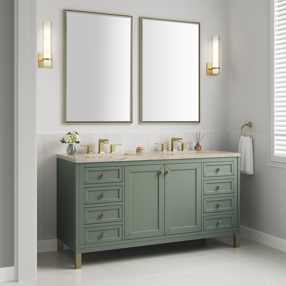 James Martin - Chicago 60" Double Vanity, Smokey Celadon, w/ 3 CM Tajnar Eclos Top - 503-V60D-SC-3TJR view 5