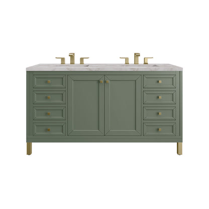 James Martin - Chicago 60" Double Vanity, Smokey Celadon, w/ 3 CM Victorian Silver Silestone® Top - 503-V60D-SC-3VSL view 1