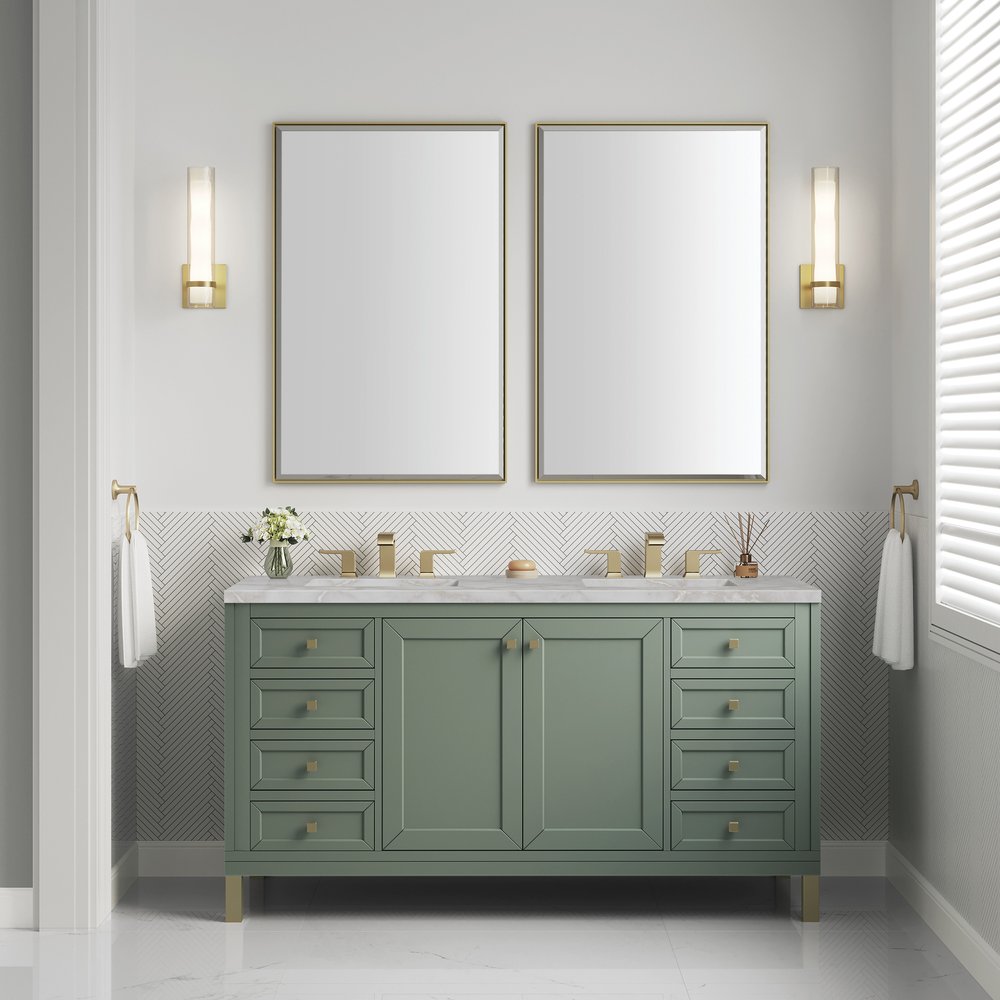 James Martin - Chicago 60" Double Vanity, Smokey Celadon, w/ 3 CM Victorian Silver Silestone® Top - 503-V60D-SC-3VSL view 4