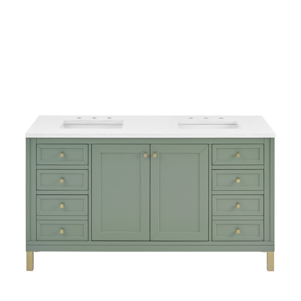 James Martin - Chicago 60" Double Vanity, Smokey Celadon, w/ 3 CM White Zeus Silestone® Top - 503-V60D-SC-3WZ view 2