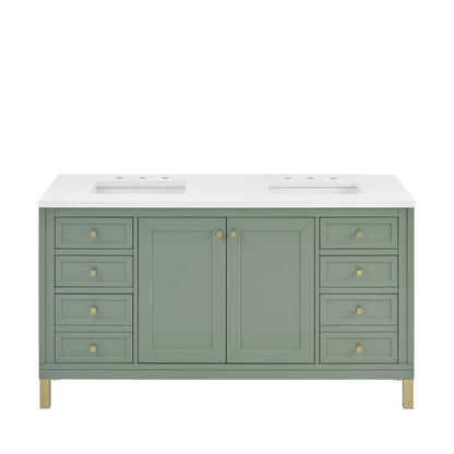 James Martin - Chicago 60" Double Vanity, Smokey Celadon, w/ 3 CM White Zeus Silestone® Top - 503-V60D-SC-3WZ view 2