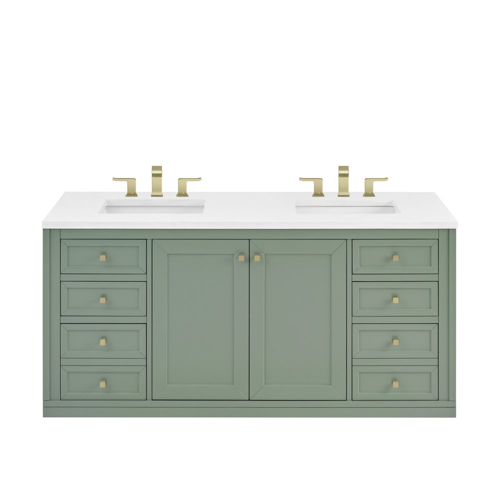 James Martin - Chicago 60" Double Vanity, Smokey Celadon, w/ 3 CM White Zeus Silestone® Top - 503-V60D-SC-3WZ view 3