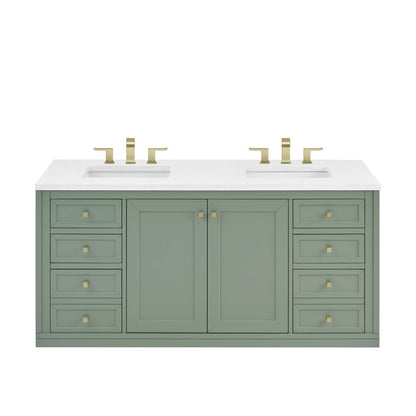 James Martin - Chicago 60" Double Vanity, Smokey Celadon, w/ 3 CM White Zeus Silestone® Top - 503-V60D-SC-3WZ view 3