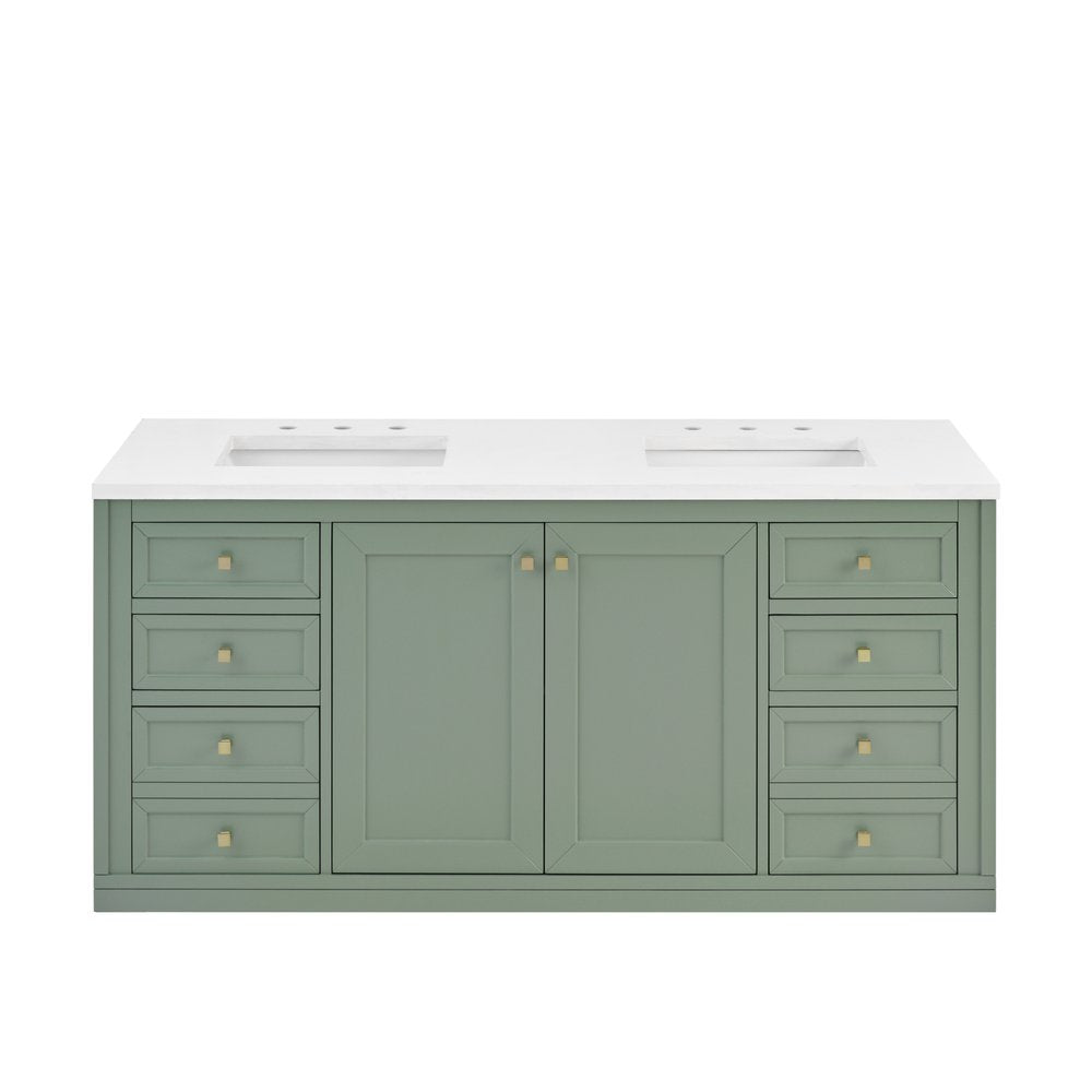 James Martin - Chicago 60" Double Vanity, Smokey Celadon, w/ 3 CM White Zeus Silestone® Top - 503-V60D-SC-3WZ view 4