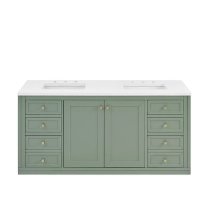 James Martin - Chicago 60" Double Vanity, Smokey Celadon, w/ 3 CM White Zeus Silestone® Top - 503-V60D-SC-3WZ view 4