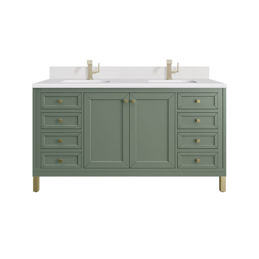 James Martin - Chicago 60" Double Vanity, Smokey Celadon, w/ Single Hole 3CM White Zeus Silestone® Top & Backsplash - 503-V60D-SC-1WZ view 1