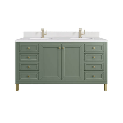 James Martin - Chicago 60" Double Vanity, Smokey Celadon, w/ Single Hole 3CM White Zeus Silestone® Top & Backsplash - 503-V60D-SC-1WZ view 1