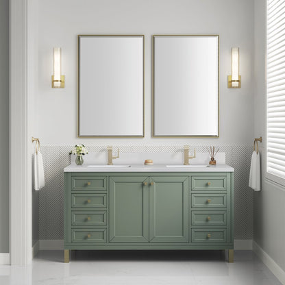 James Martin - Chicago 60" Double Vanity, Smokey Celadon, w/ Single Hole 3CM White Zeus Silestone® Top & Backsplash - 503-V60D-SC-1WZ view 4