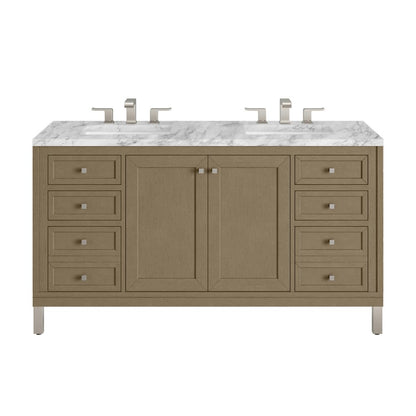 James Martin - Chicago 60" Double Vanity, Walnut Whisper, w/ 3 CM Carrara Marble Top - 503-V60D-WLW-3CAR view 1