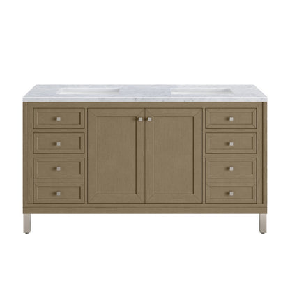 James Martin - Chicago 60" Double Vanity, Walnut Whisper, w/ 3 CM Carrara Marble Top - 503-V60D-WLW-3CAR view 2