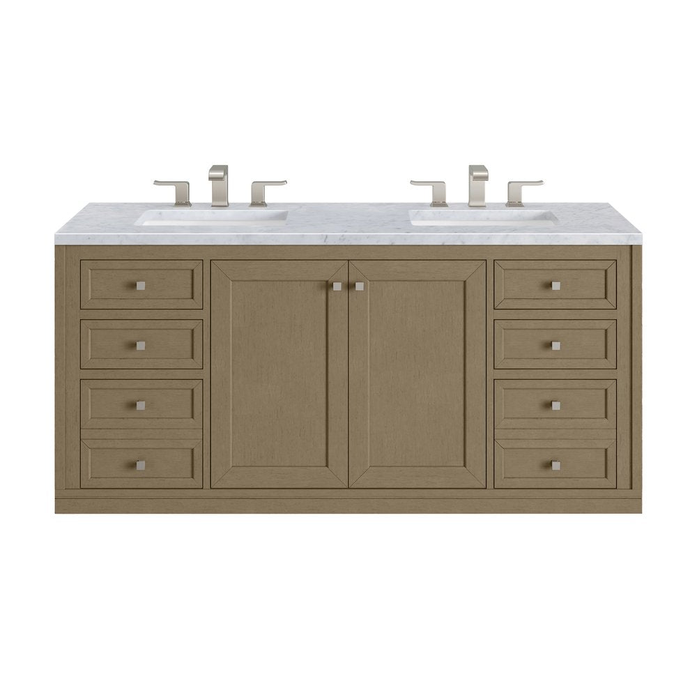 James Martin - Chicago 60" Double Vanity, Walnut Whisper, w/ 3 CM Carrara Marble Top - 503-V60D-WLW-3CAR view 3