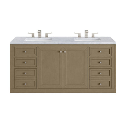 James Martin - Chicago 60" Double Vanity, Walnut Whisper, w/ 3 CM Carrara Marble Top - 503-V60D-WLW-3CAR view 3