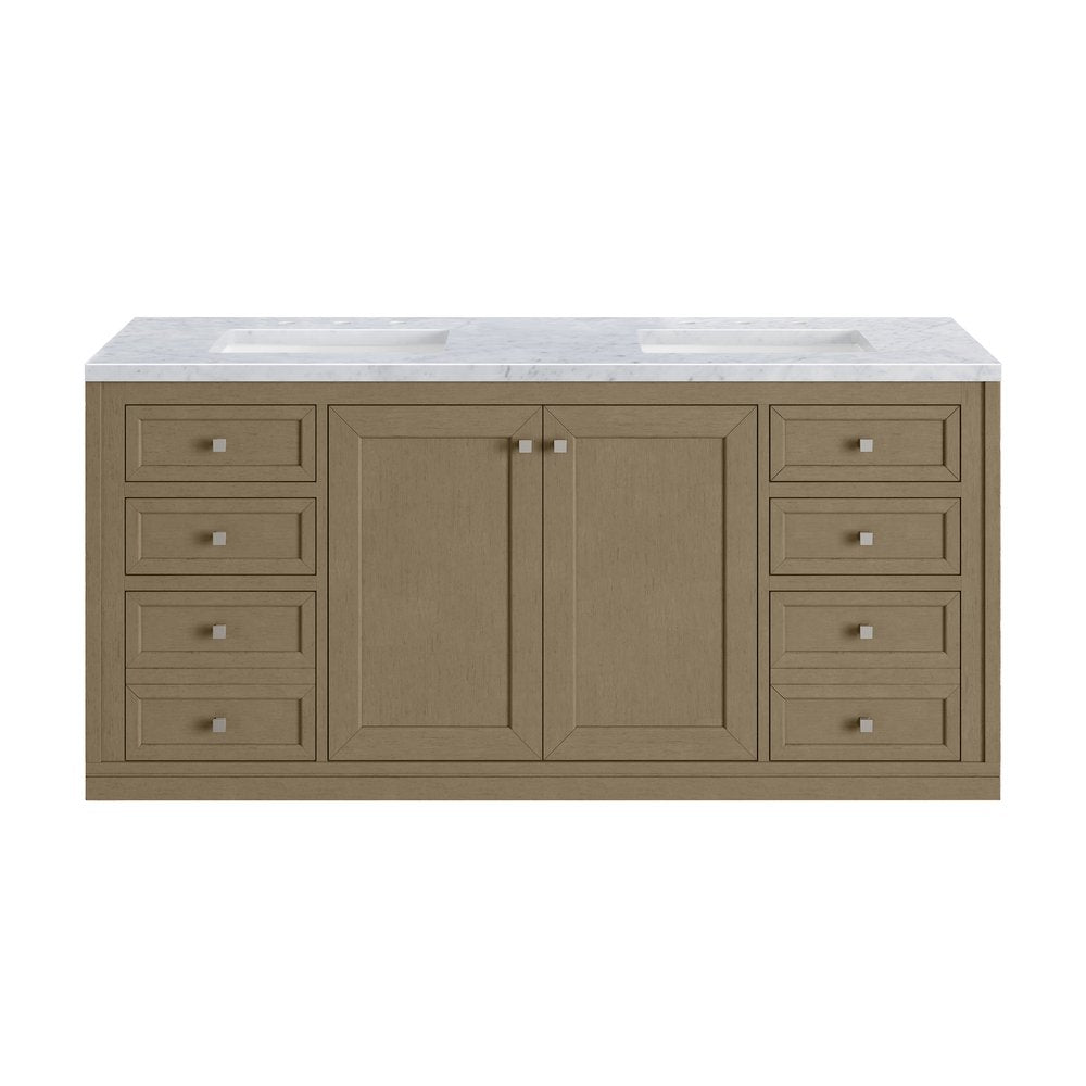 James Martin - Chicago 60" Double Vanity, Walnut Whisper, w/ 3 CM Carrara Marble Top - 503-V60D-WLW-3CAR view 4