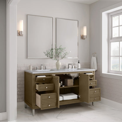 James Martin - Chicago 60" Double Vanity, Walnut Whisper, w/ 3 CM Carrara Marble Top - 503-V60D-WLW-3CAR view 10