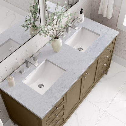James Martin - Chicago 60" Double Vanity, Walnut Whisper, w/ 3 CM Carrara Marble Top - 503-V60D-WLW-3CAR view 13