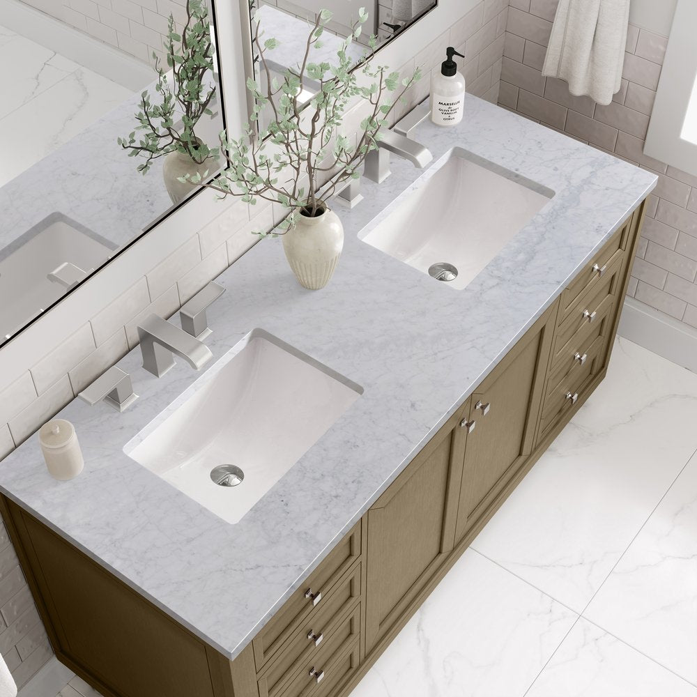 James Martin - Chicago 60" Double Vanity, Walnut Whisper, w/ 3 CM Carrara Marble Top - 503-V60D-WLW-3CAR view 14