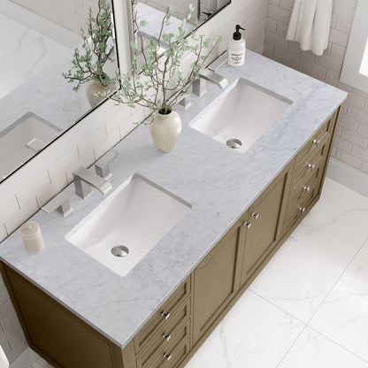 James Martin - Chicago 60" Double Vanity, Walnut Whisper, w/ 3 CM Carrara Marble Top - 503-V60D-WLW-3CAR view 14