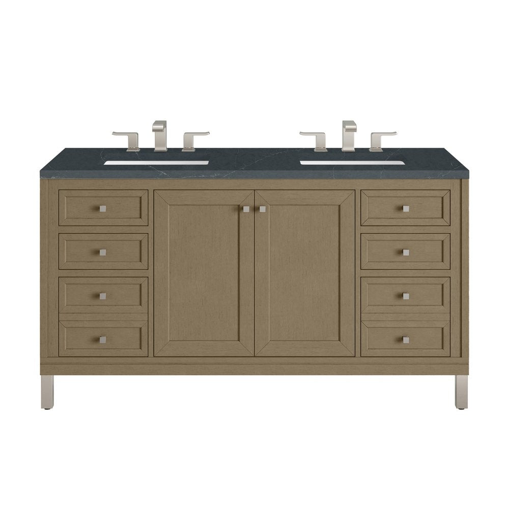 James Martin - Chicago 60" Double Vanity, Walnut Whisper, w/ 3 CM Charcoal Soapstone Silestone® Top - 503-V60D-WLW-3CSP view 1