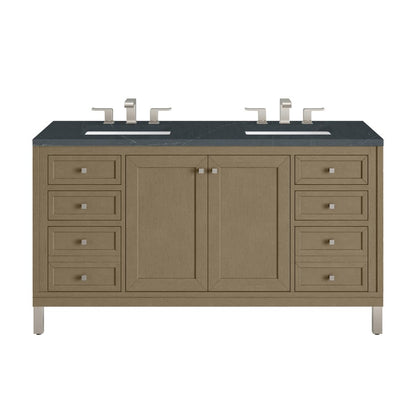 James Martin - Chicago 60" Double Vanity, Walnut Whisper, w/ 3 CM Charcoal Soapstone Silestone® Top - 503-V60D-WLW-3CSP view 1