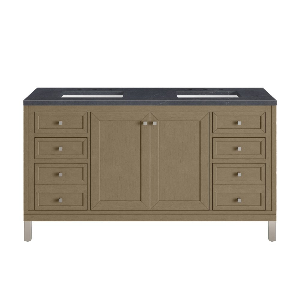 James Martin - Chicago 60" Double Vanity, Walnut Whisper, w/ 3 CM Charcoal Soapstone Silestone® Top - 503-V60D-WLW-3CSP view 2