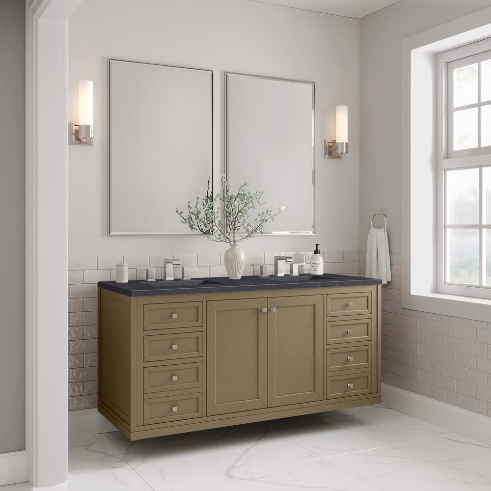 James Martin - Chicago 60" Double Vanity, Walnut Whisper, w/ 3 CM Charcoal Soapstone Silestone® Top - 503-V60D-WLW-3CSP view 9