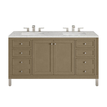 James Martin - Chicago 60" Double Vanity, Walnut Whisper, w/ 3 CM Eternal Jasmine Pearl Silestone® Top - 503-V60D-WLW-3EJP view 1