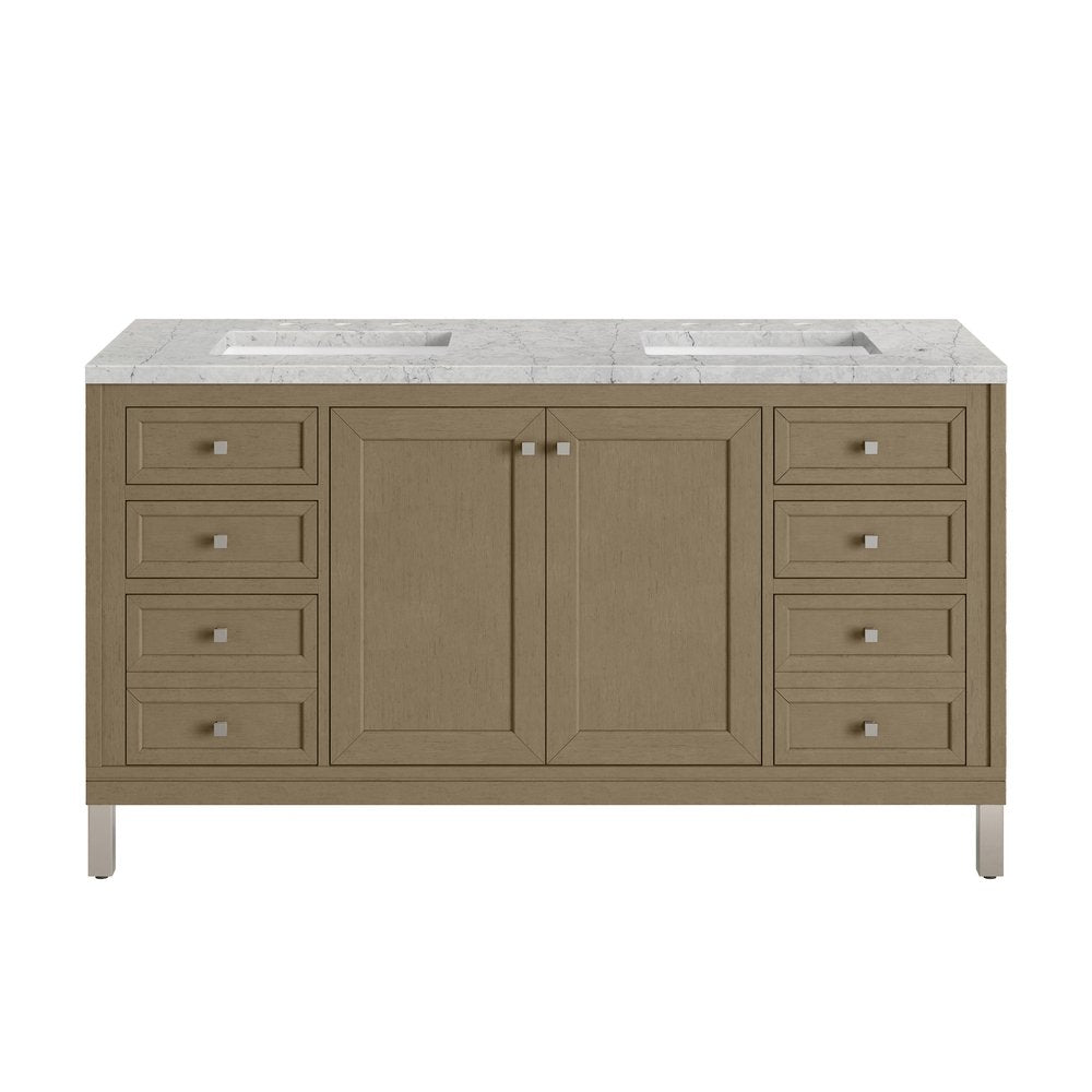James Martin - Chicago 60" Double Vanity, Walnut Whisper, w/ 3 CM Eternal Jasmine Pearl Silestone® Top - 503-V60D-WLW-3EJP view 2