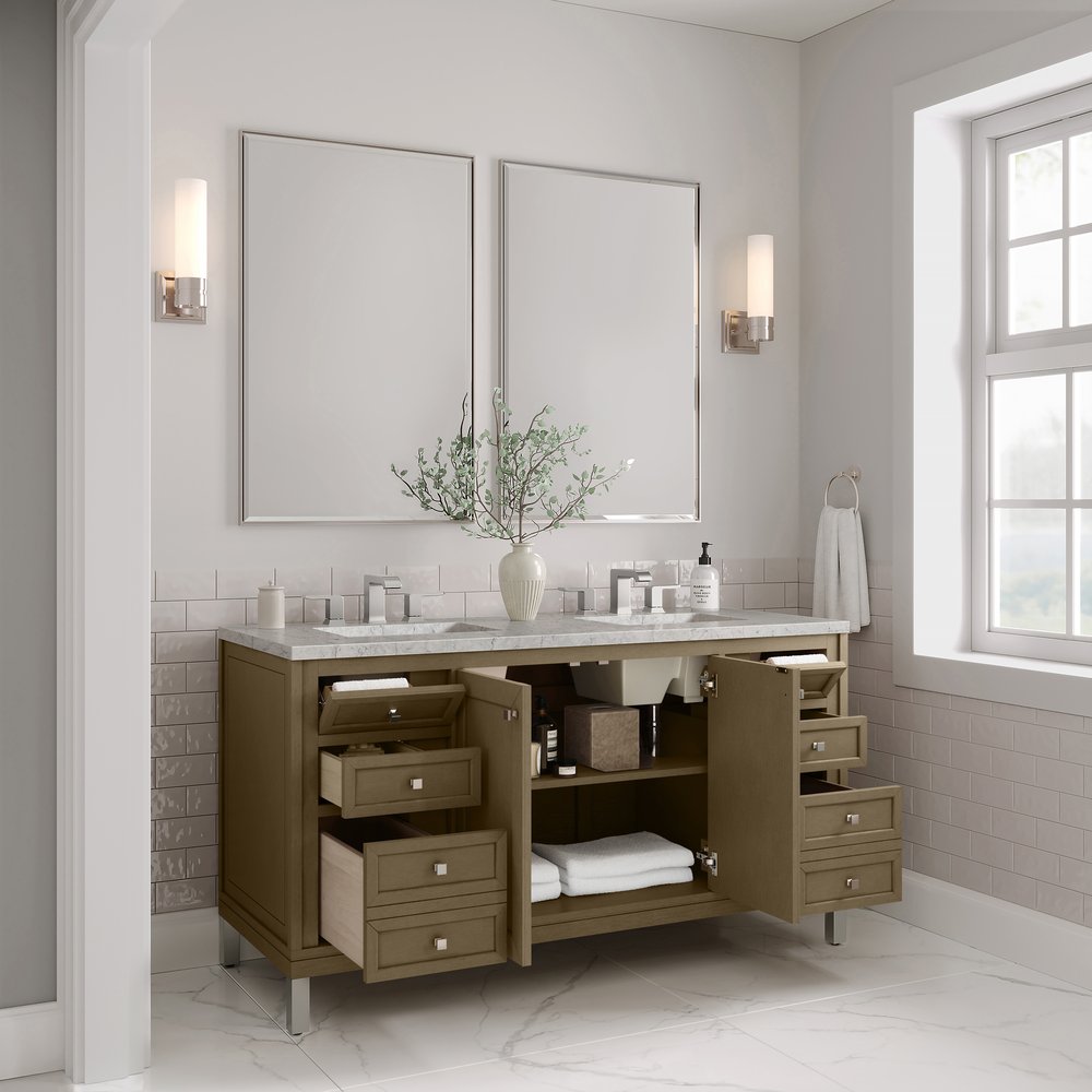 James Martin - Chicago 60" Double Vanity, Walnut Whisper, w/ 3 CM Eternal Jasmine Pearl Silestone® Top - 503-V60D-WLW-3EJP view 10