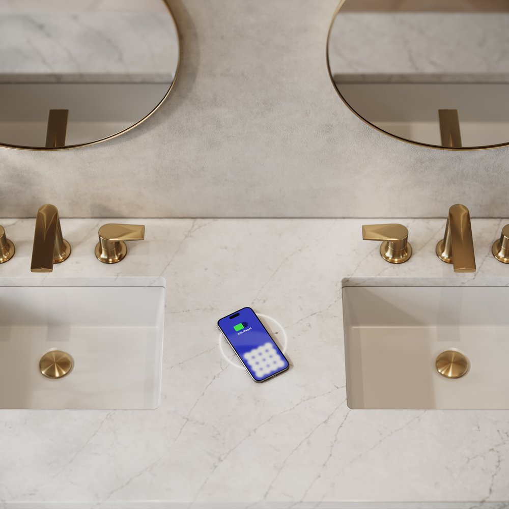 James Martin - Chicago 60" Double Vanity, Walnut Whisper, w/ 3 CM Eternal Jasmine Pearl Silestone® Top w/FreePower Wireless Charger - 503-V60D-WLW-FEJP view 5