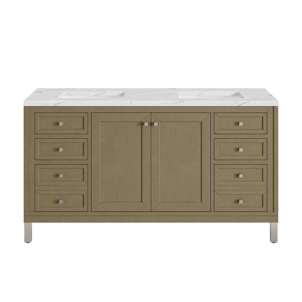 James Martin - Chicago 60" Double Vanity, Walnut Whisper, w/ 3 CM Ethereal Noctis Silestone® Top - 503-V60D-WLW-3ENC view 2