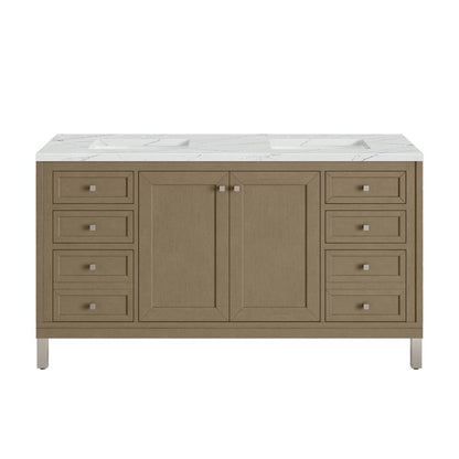 James Martin - Chicago 60" Double Vanity, Walnut Whisper, w/ 3 CM Ethereal Noctis Silestone® Top - 503-V60D-WLW-3ENC view 2