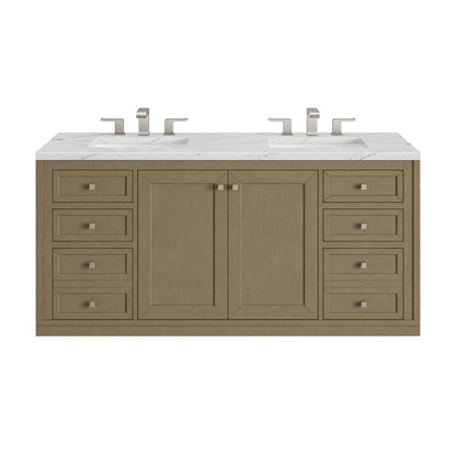 James Martin - Chicago 60" Double Vanity, Walnut Whisper, w/ 3 CM Ethereal Noctis Silestone® Top - 503-V60D-WLW-3ENC view 3