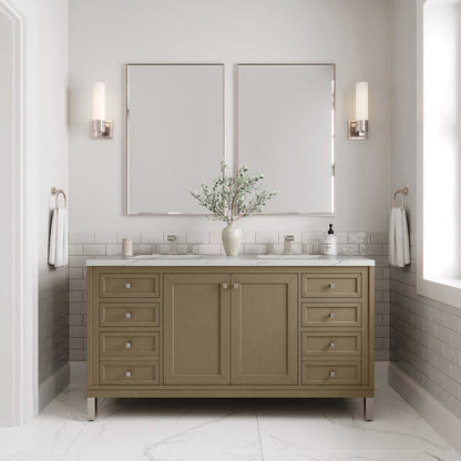 James Martin - Chicago 60" Double Vanity, Walnut Whisper, w/ 3 CM Ethereal Noctis Silestone® Top w/FreePower Wireless Charger - 503-V60D-WLW-FENC view 7