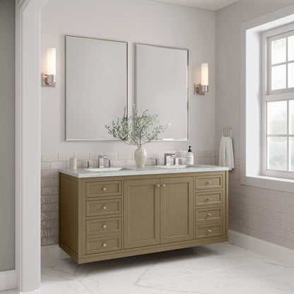 James Martin - Chicago 60" Double Vanity, Walnut Whisper, w/ 3 CM Ethereal Noctis Silestone® Top w/FreePower Wireless Charger - 503-V60D-WLW-FENC view 10