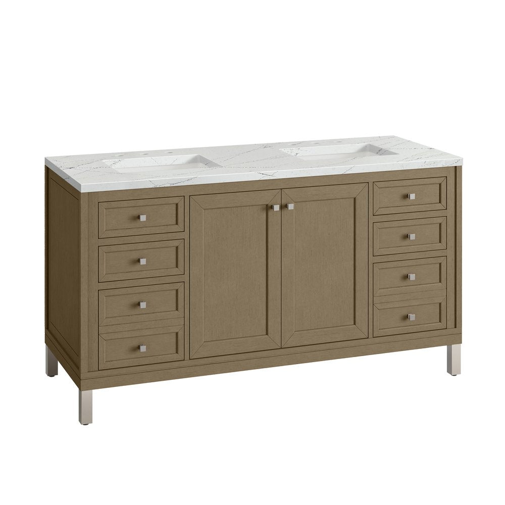 James Martin - Chicago 60" Double Vanity, Walnut Whisper, w/ 3 CM Ethereal Noctis Silestone® Top w/FreePower Wireless Charger - 503-V60D-WLW-FENC view 17