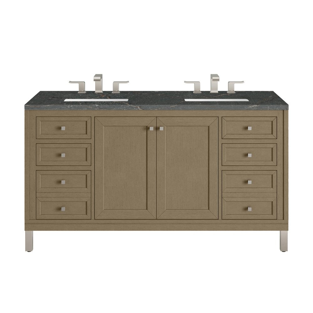 James Martin - Chicago 60" Double Vanity, Walnut Whisper, w/ 3 CM Parisien Bleu Silestone® Top - 503-V60D-WLW-3PBL view 1