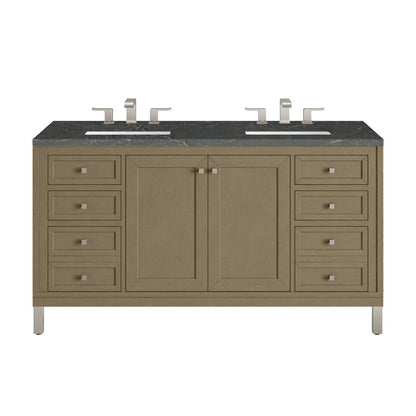 James Martin - Chicago 60" Double Vanity, Walnut Whisper, w/ 3 CM Parisien Bleu Silestone® Top - 503-V60D-WLW-3PBL view 1