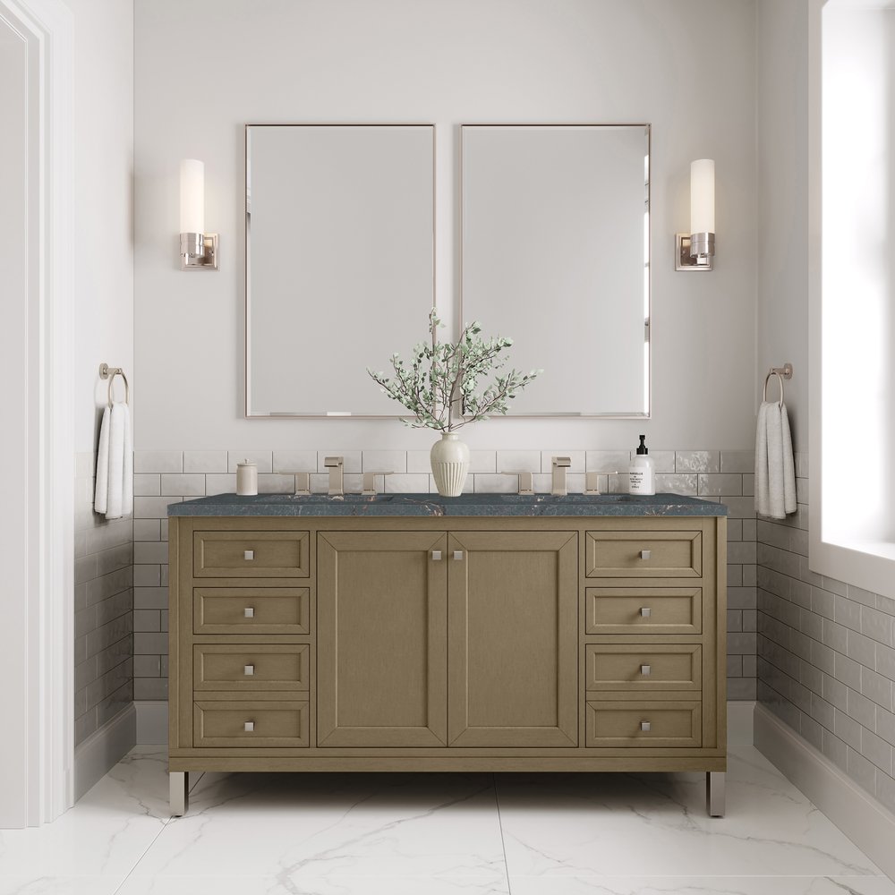 James Martin - Chicago 60" Double Vanity, Walnut Whisper, w/ 3 CM Parisien Bleu Silestone® Top - 503-V60D-WLW-3PBL view 3