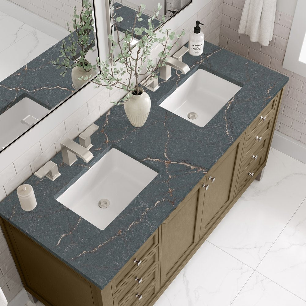 James Martin - Chicago 60" Double Vanity, Walnut Whisper, w/ 3 CM Parisien Bleu Silestone® Top - 503-V60D-WLW-3PBL view 7