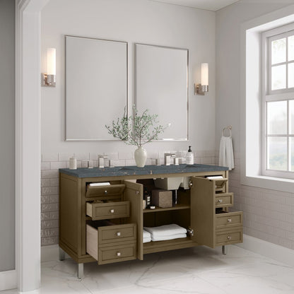 James Martin - Chicago 60" Double Vanity, Walnut Whisper, w/ 3 CM Parisien Bleu Silestone® Top w/FreePower Wireless Charger - 503-V60D-WLW-FPBL view 6