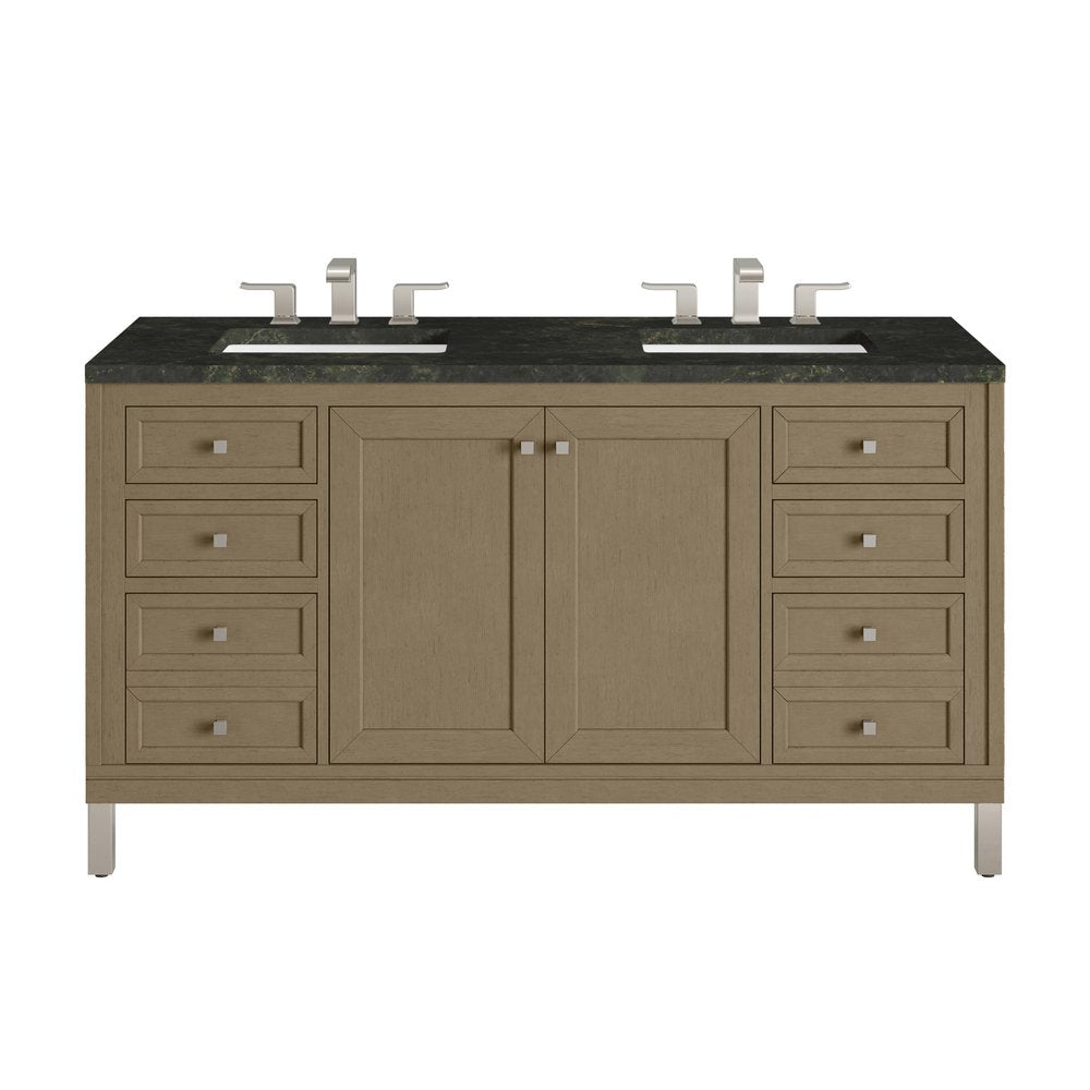 James Martin - Chicago 60" Double Vanity, Walnut Whisper, w/ 3 CM Phantome Eclos Top - 503-V60D-WLW-3PHT view 1