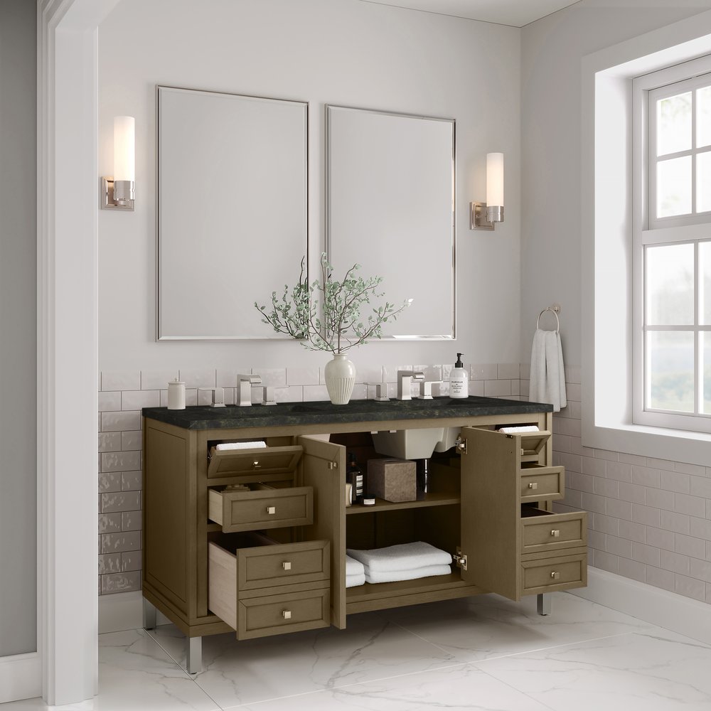 James Martin - Chicago 60" Double Vanity, Walnut Whisper, w/ 3 CM Phantome Eclos Top - 503-V60D-WLW-3PHT view 8