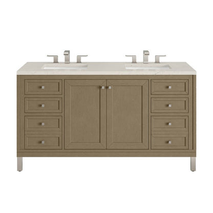 James Martin - Chicago 60" Double Vanity, Walnut Whisper, w/ 3 CM Siberian Silestone Top - 503-V60D-WLW-3SFR view 1