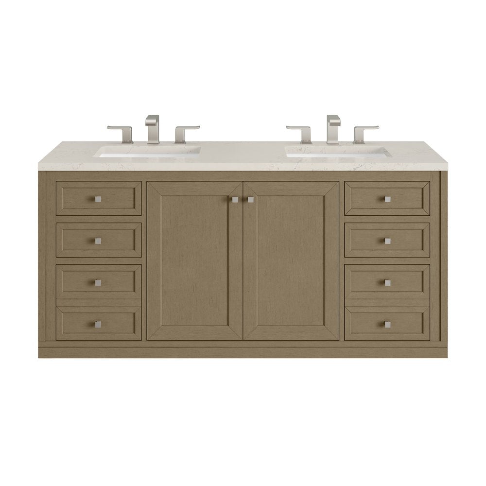 James Martin - Chicago 60" Double Vanity, Walnut Whisper, w/ 3 CM Siberian Silestone Top - 503-V60D-WLW-3SFR view 2