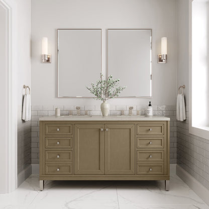 James Martin - Chicago 60" Double Vanity, Walnut Whisper, w/ 3 CM Siberian Silestone Top - 503-V60D-WLW-3SFR view 4