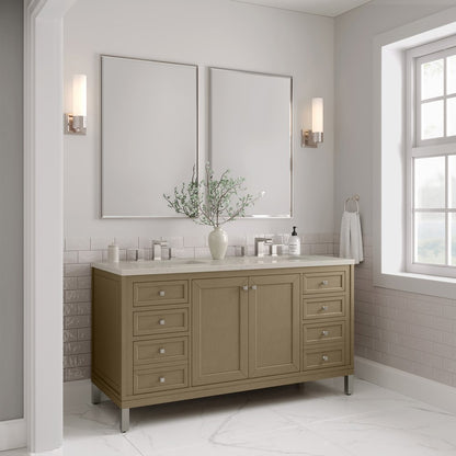 James Martin - Chicago 60" Double Vanity, Walnut Whisper, w/ 3 CM Siberian Silestone Top - 503-V60D-WLW-3SFR view 6