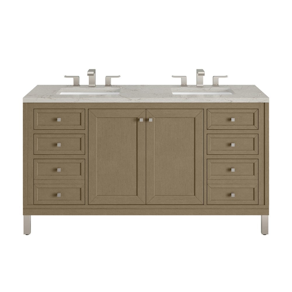 James Martin - Chicago 60" Double Vanity, Walnut Whisper, w/ 3 CM Victorian Silver Silestone® Top - 503-V60D-WLW-3VSL view 1