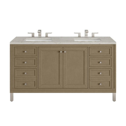 James Martin - Chicago 60" Double Vanity, Walnut Whisper, w/ 3 CM Victorian Silver Silestone® Top - 503-V60D-WLW-3VSL view 1